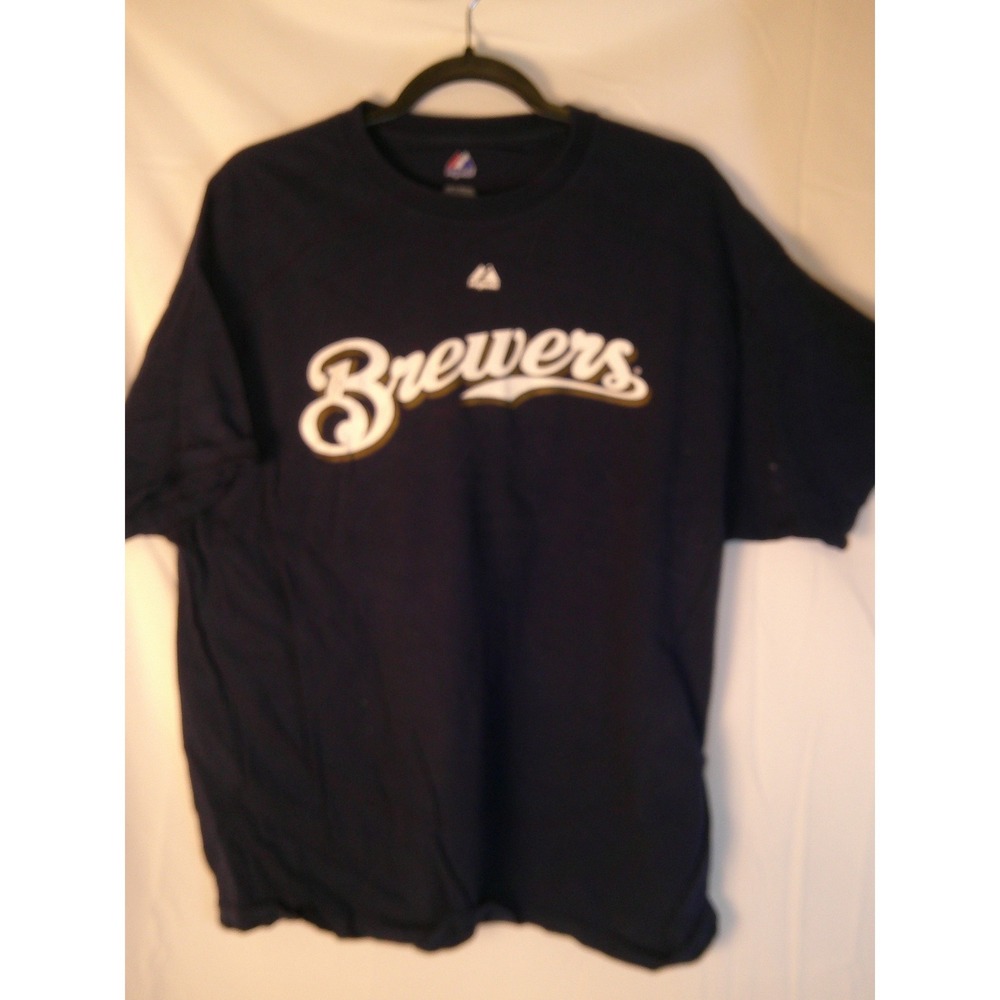 Majestic Milwaukee Brewers Navy Blue Short Sleeve T-Shirt Mens‎ XL